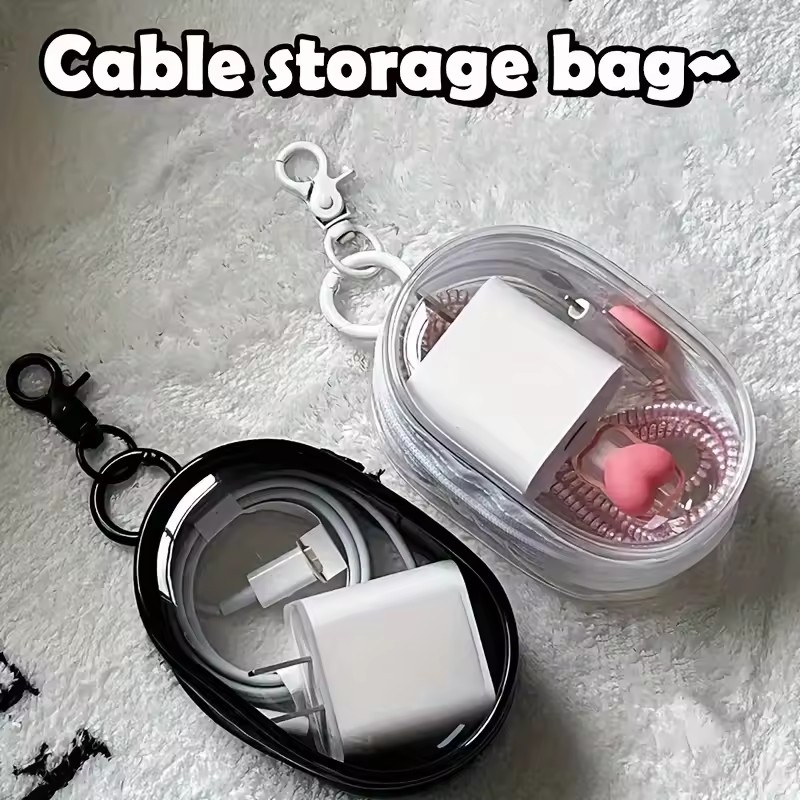 Cable Winder Keychain - Draagbare mini-opbergtas met doorzichtige ritssluiting -